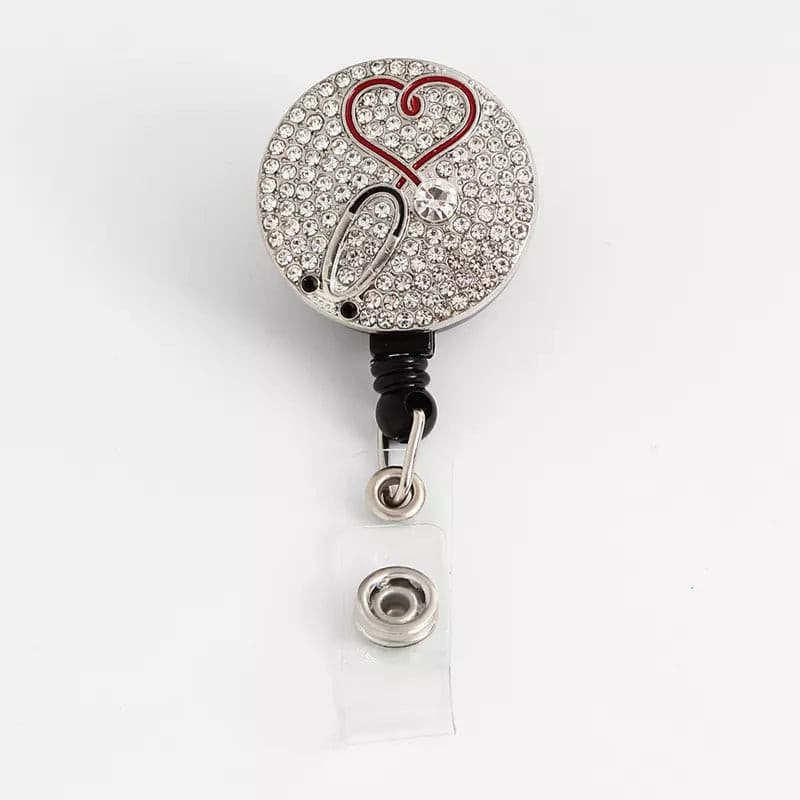 Lavish Scrubs | Badge Reel | Rhinestone Heart-stethoscope.